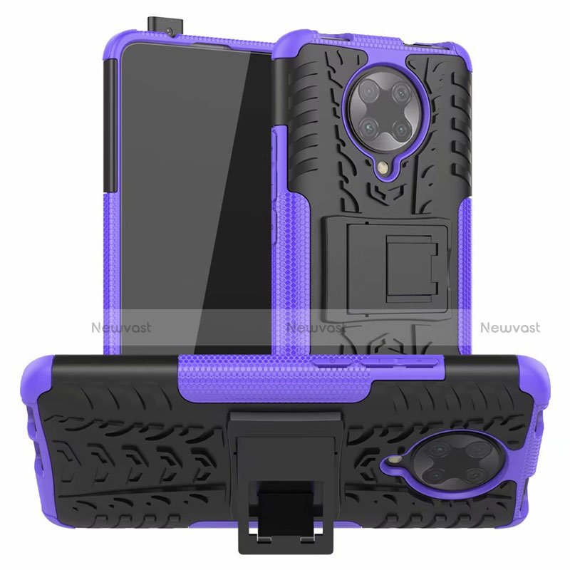Silicone Matte Finish and Plastic Back Cover Case with Stand R02 for Xiaomi Redmi K30 Pro 5G Purple
