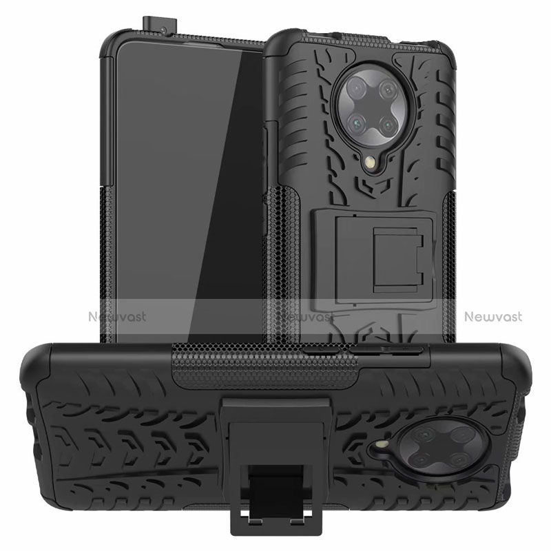 Silicone Matte Finish and Plastic Back Cover Case with Stand R02 for Xiaomi Redmi K30 Pro Zoom Black