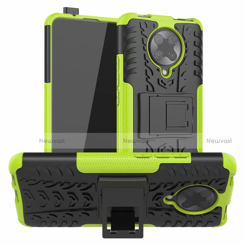 Silicone Matte Finish and Plastic Back Cover Case with Stand R02 for Xiaomi Redmi K30 Pro Zoom Green