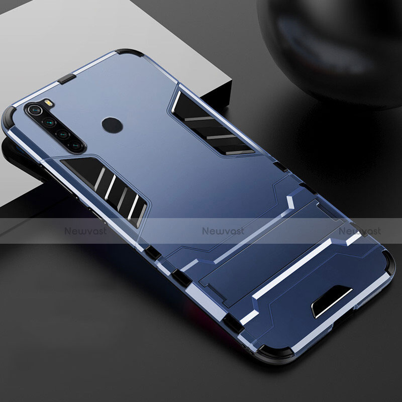 Silicone Matte Finish and Plastic Back Cover Case with Stand R02 for Xiaomi Redmi Note 8 (2021)