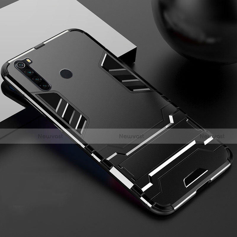 Silicone Matte Finish and Plastic Back Cover Case with Stand R02 for Xiaomi Redmi Note 8 (2021) Black