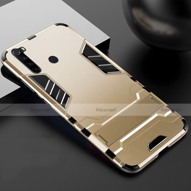 Silicone Matte Finish and Plastic Back Cover Case with Stand R02 for Xiaomi Redmi Note 8 Gold