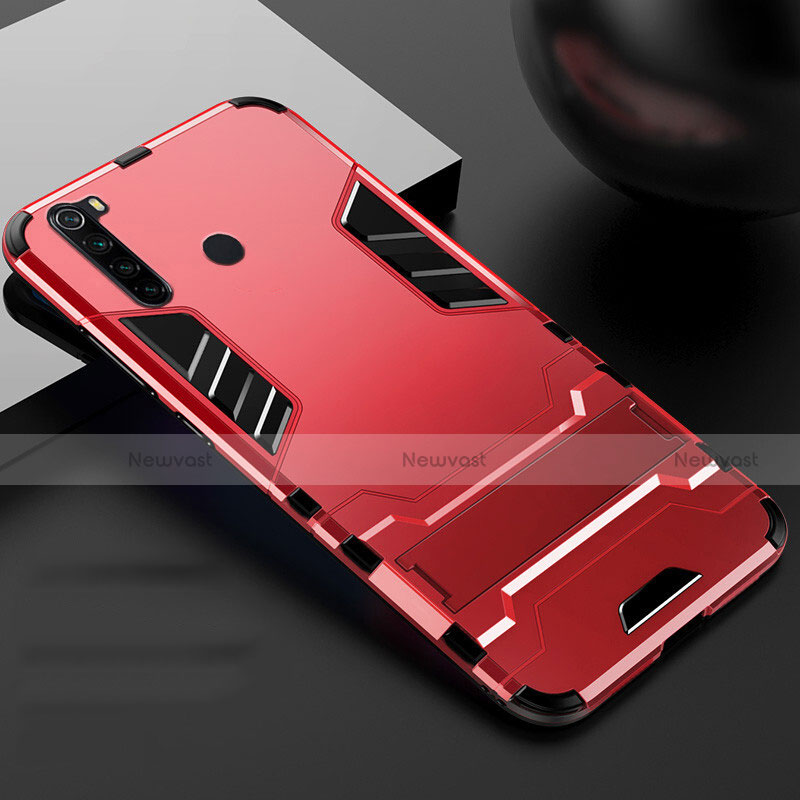 Silicone Matte Finish and Plastic Back Cover Case with Stand R02 for Xiaomi Redmi Note 8 Red