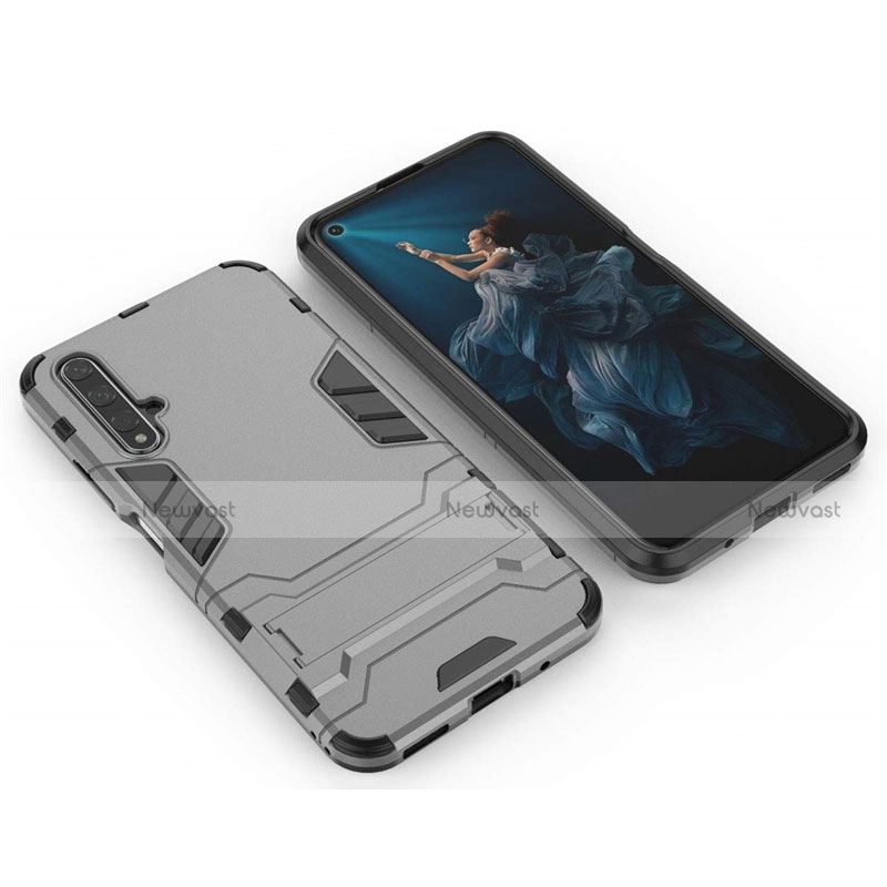 Silicone Matte Finish and Plastic Back Cover Case with Stand R03 for Huawei Honor 20