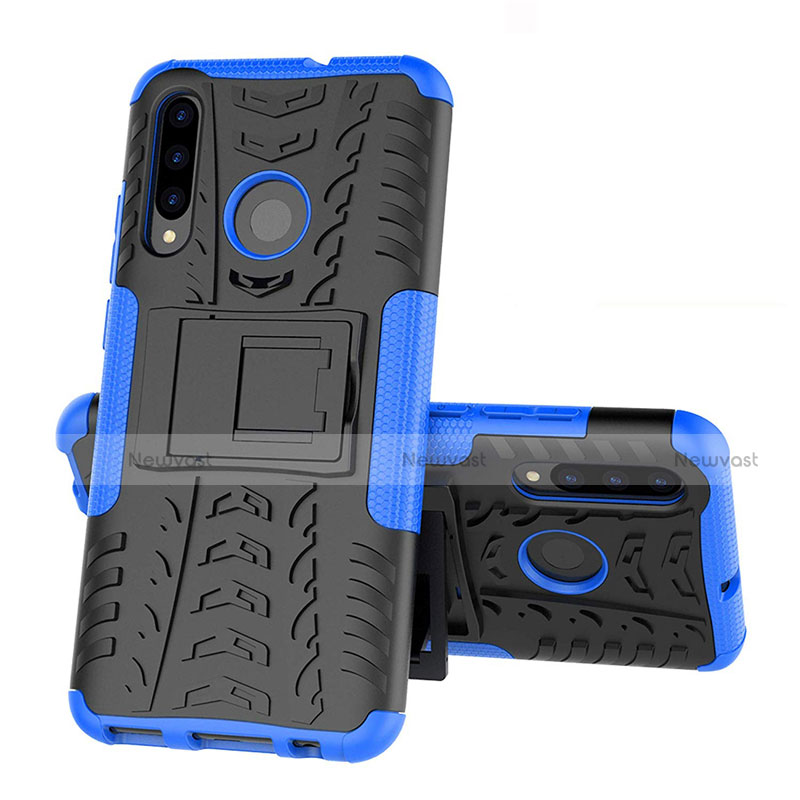 Silicone Matte Finish and Plastic Back Cover Case with Stand R03 for Huawei Honor 20 Lite Blue