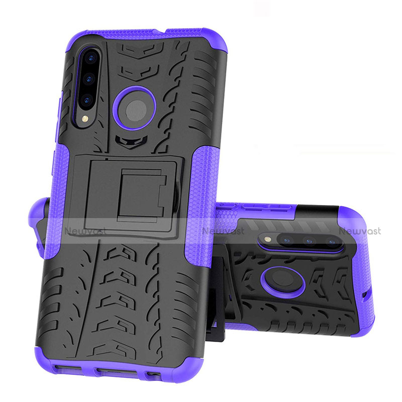 Silicone Matte Finish and Plastic Back Cover Case with Stand R03 for Huawei Honor 20 Lite Purple