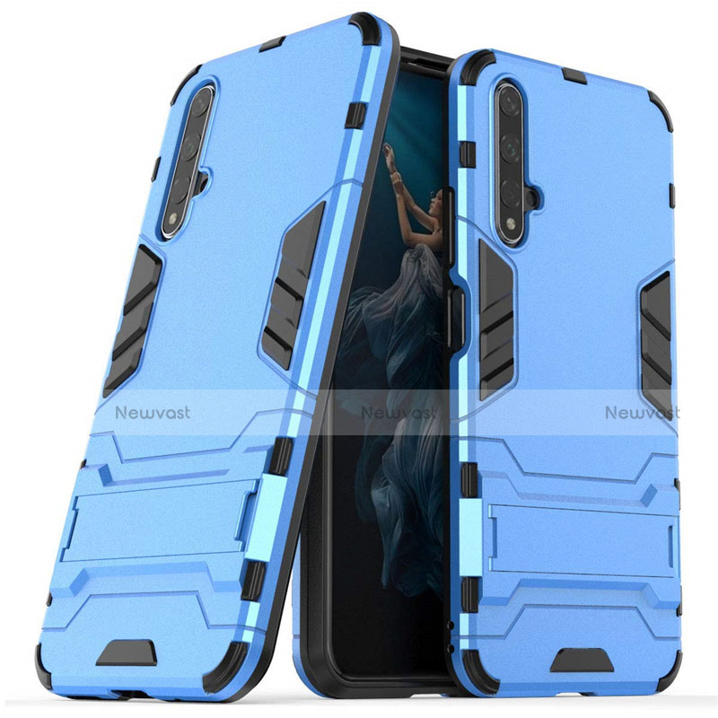 Silicone Matte Finish and Plastic Back Cover Case with Stand R03 for Huawei Honor 20 Sky Blue