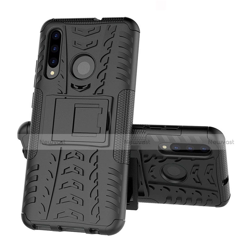 Silicone Matte Finish and Plastic Back Cover Case with Stand R03 for Huawei Honor 20E Black