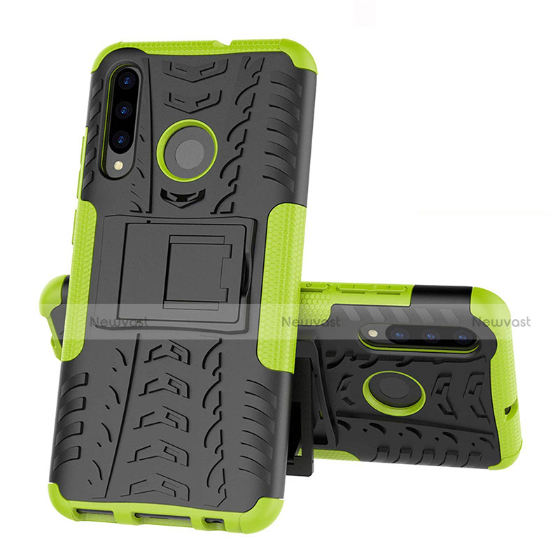 Silicone Matte Finish and Plastic Back Cover Case with Stand R03 for Huawei Honor 20E Green