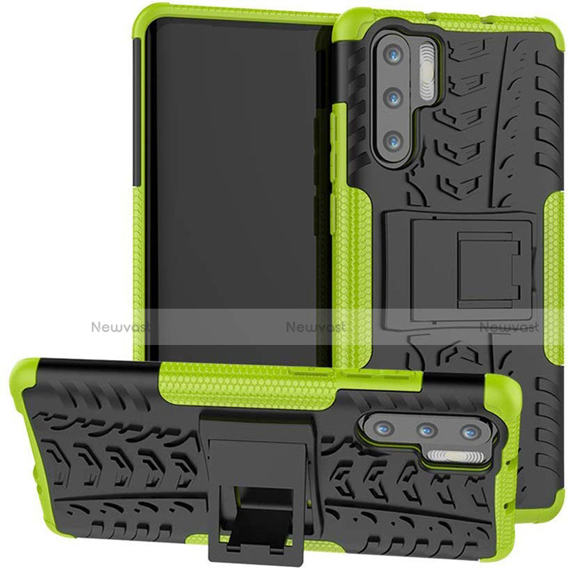 Silicone Matte Finish and Plastic Back Cover Case with Stand R03 for Huawei P30 Pro Green