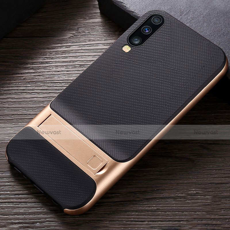 Silicone Matte Finish and Plastic Back Cover Case with Stand R03 for Samsung Galaxy A70