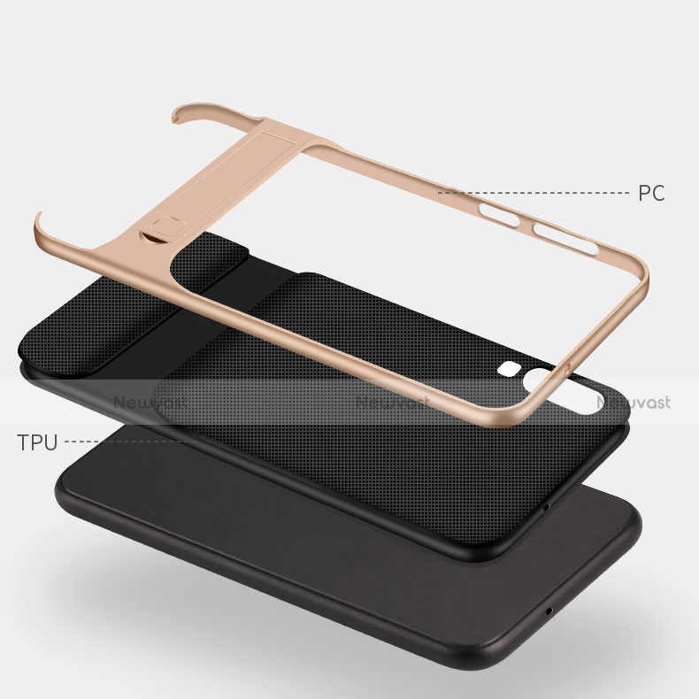 Silicone Matte Finish and Plastic Back Cover Case with Stand R03 for Samsung Galaxy A70S