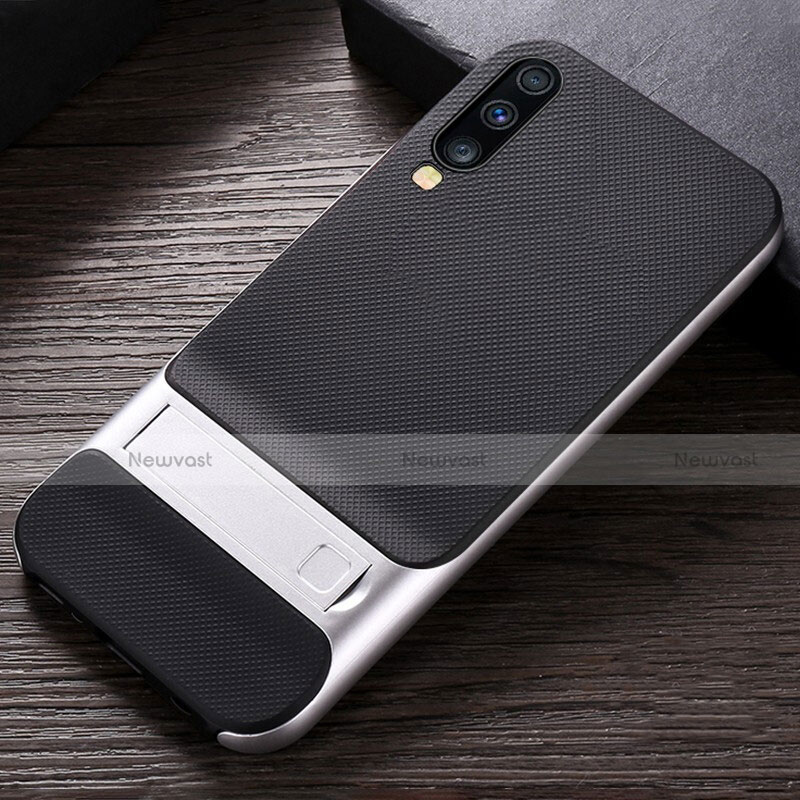 Silicone Matte Finish and Plastic Back Cover Case with Stand R03 for Samsung Galaxy A90 5G