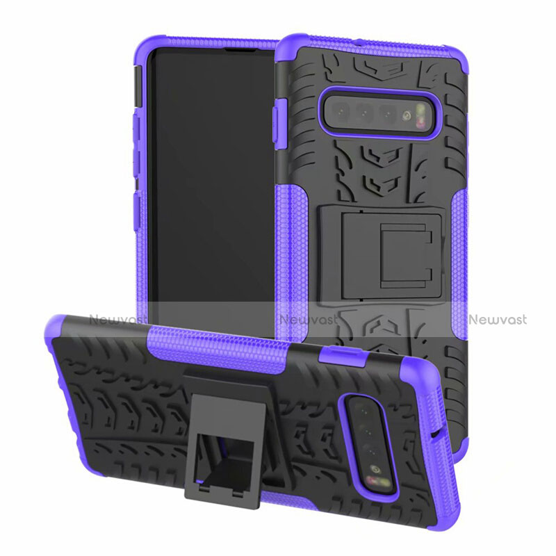 Silicone Matte Finish and Plastic Back Cover Case with Stand R03 for Samsung Galaxy S10 5G Purple