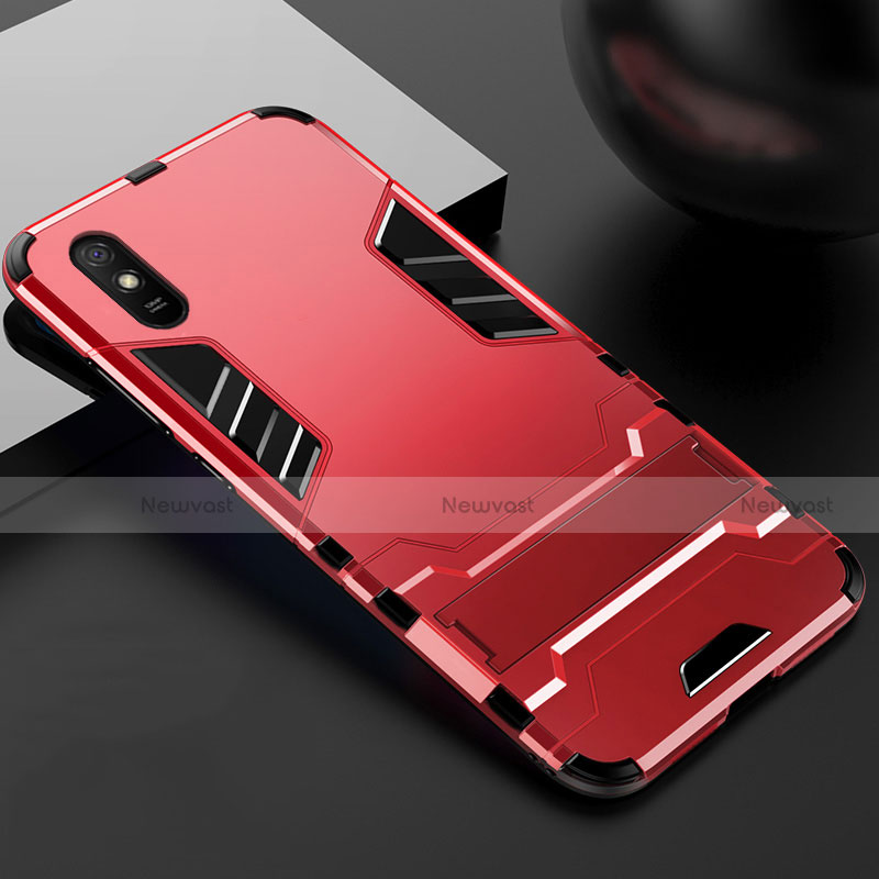 Silicone Matte Finish and Plastic Back Cover Case with Stand R03 for Xiaomi Redmi 9AT