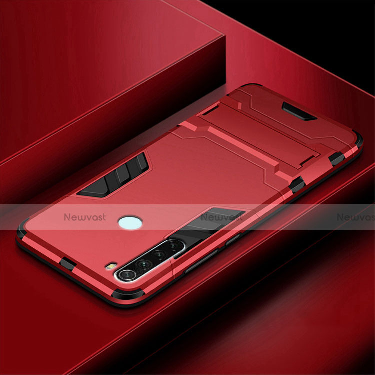Silicone Matte Finish and Plastic Back Cover Case with Stand R03 for Xiaomi Redmi Note 8 (2021)