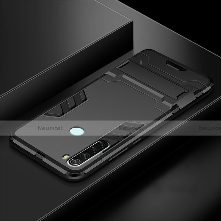 Silicone Matte Finish and Plastic Back Cover Case with Stand R03 for Xiaomi Redmi Note 8 (2021)