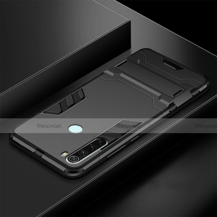 Silicone Matte Finish and Plastic Back Cover Case with Stand R03 for Xiaomi Redmi Note 8 (2021) Black