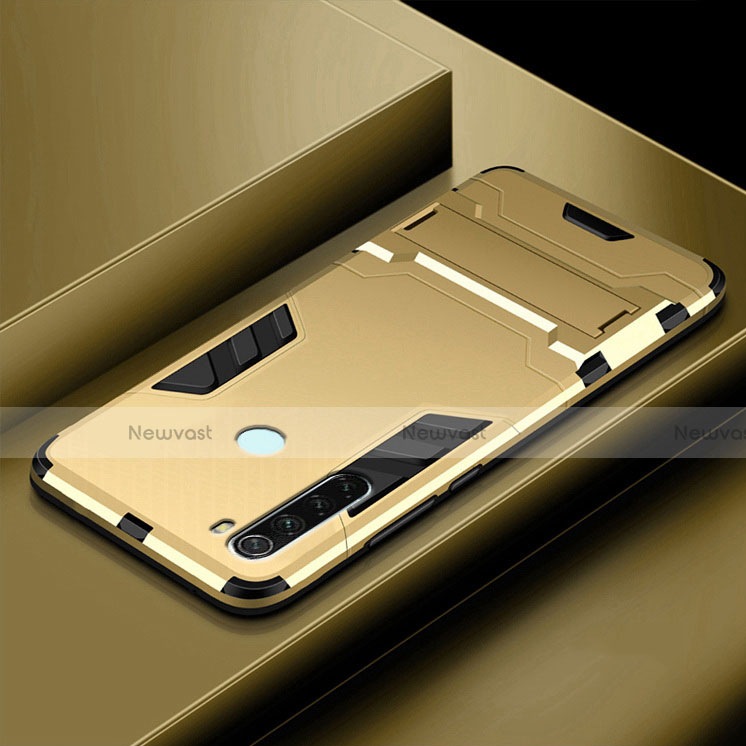 Silicone Matte Finish and Plastic Back Cover Case with Stand R03 for Xiaomi Redmi Note 8 Gold
