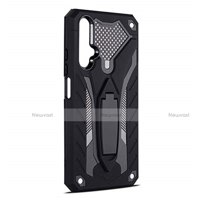 Silicone Matte Finish and Plastic Back Cover Case with Stand R04 for Huawei Honor 20 Black