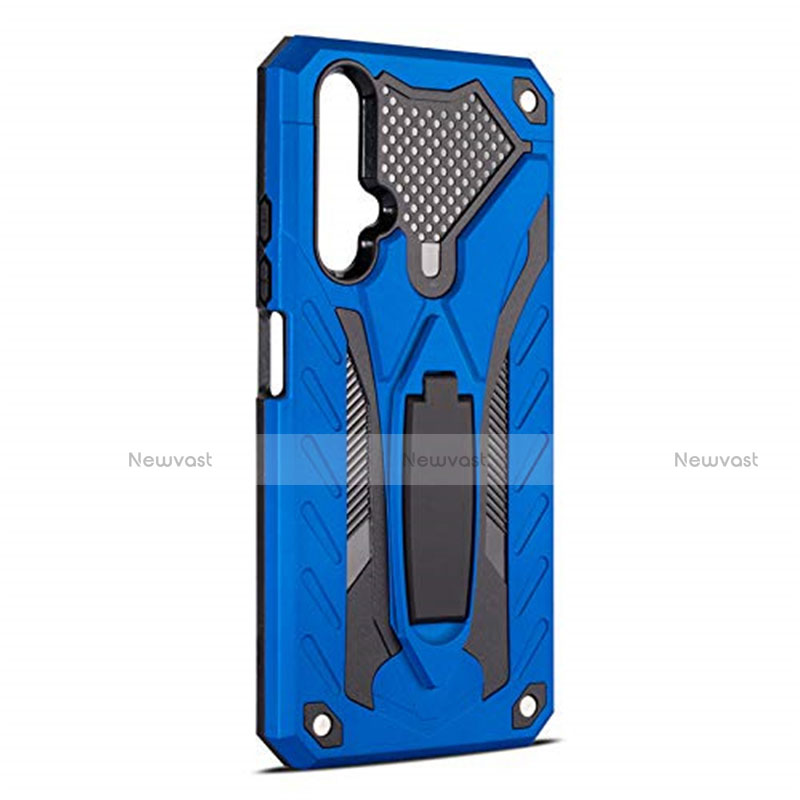 Silicone Matte Finish and Plastic Back Cover Case with Stand R04 for Huawei Honor 20 Blue
