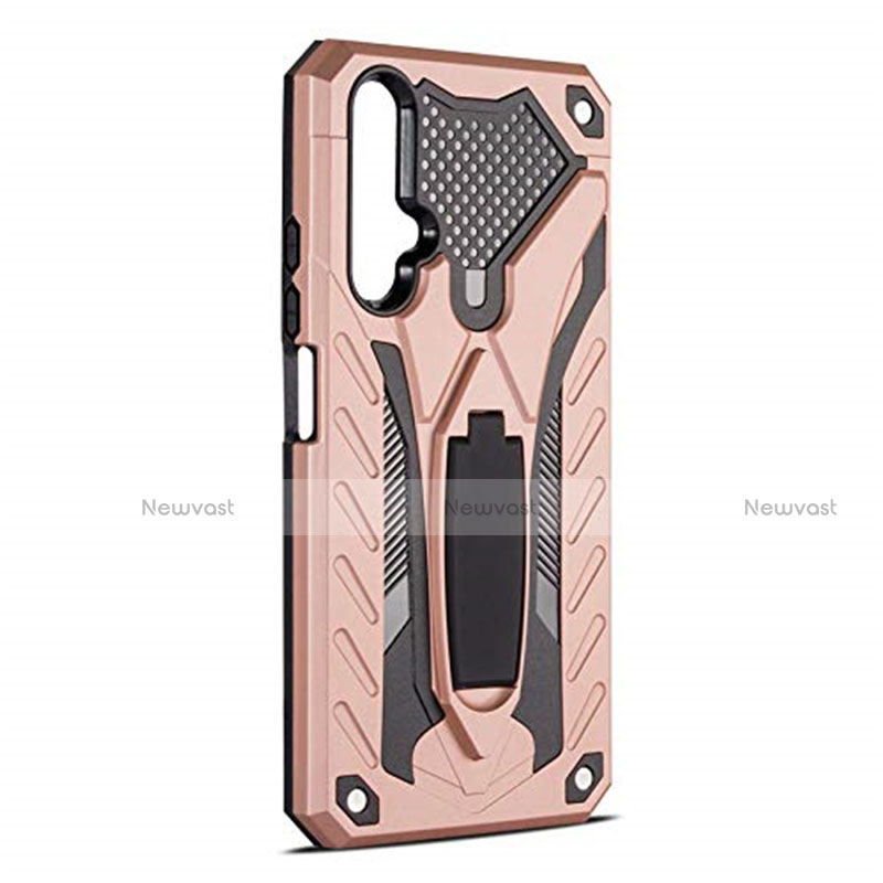 Silicone Matte Finish and Plastic Back Cover Case with Stand R04 for Huawei Honor 20 Rose Gold