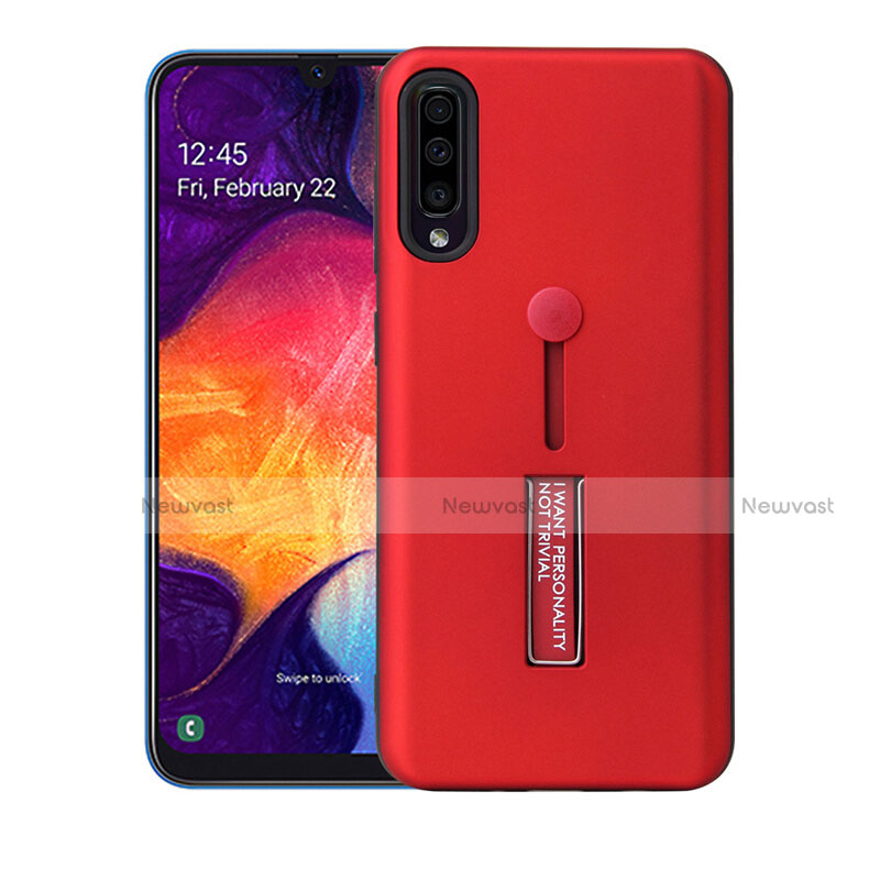 Silicone Matte Finish and Plastic Back Cover Case with Stand R04 for Samsung Galaxy A90 5G