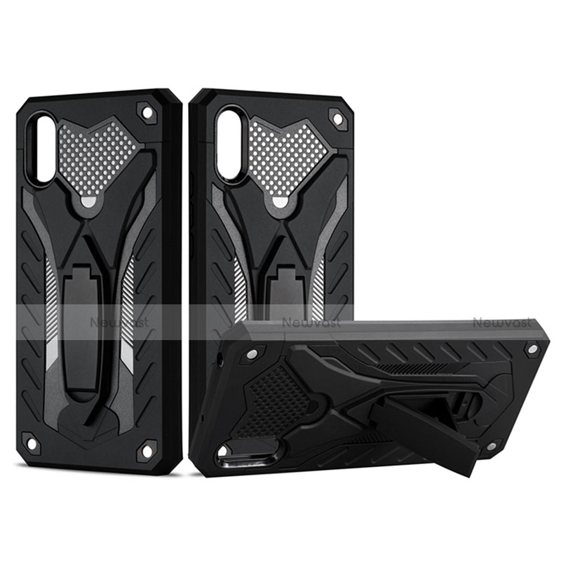 Silicone Matte Finish and Plastic Back Cover Case with Stand R04 for Xiaomi Redmi 9AT