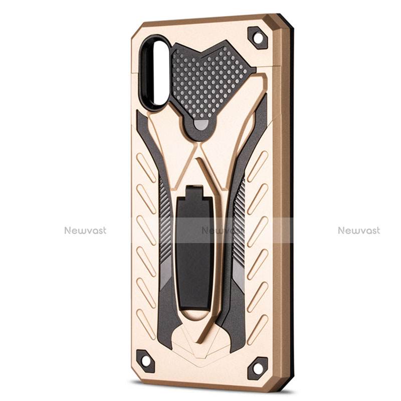 Silicone Matte Finish and Plastic Back Cover Case with Stand R04 for Xiaomi Redmi 9AT Gold