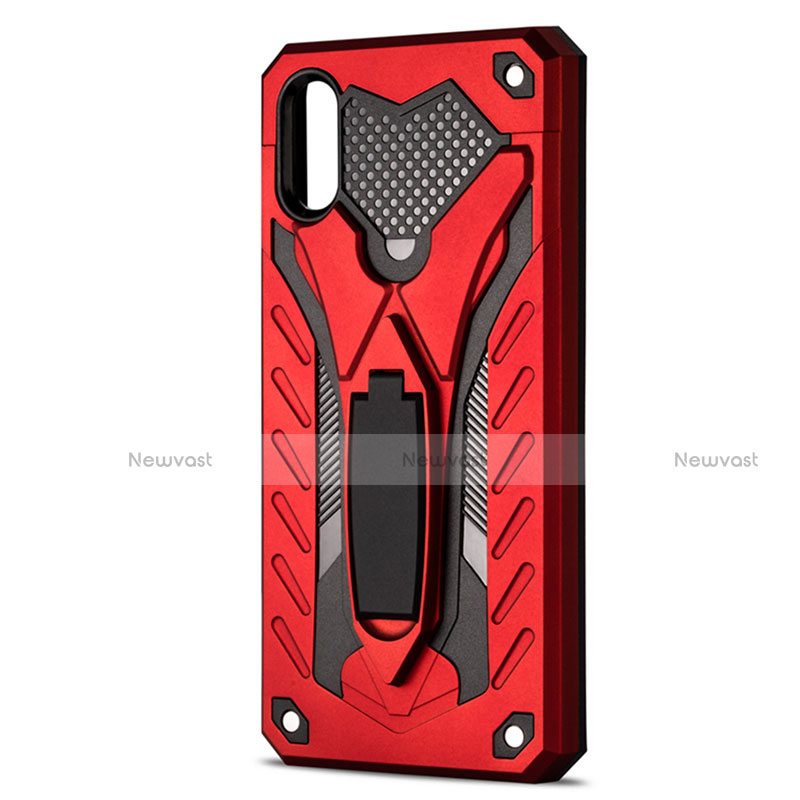 Silicone Matte Finish and Plastic Back Cover Case with Stand R04 for Xiaomi Redmi 9AT Red