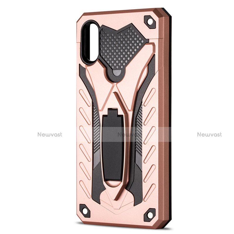 Silicone Matte Finish and Plastic Back Cover Case with Stand R04 for Xiaomi Redmi 9AT Rose Gold