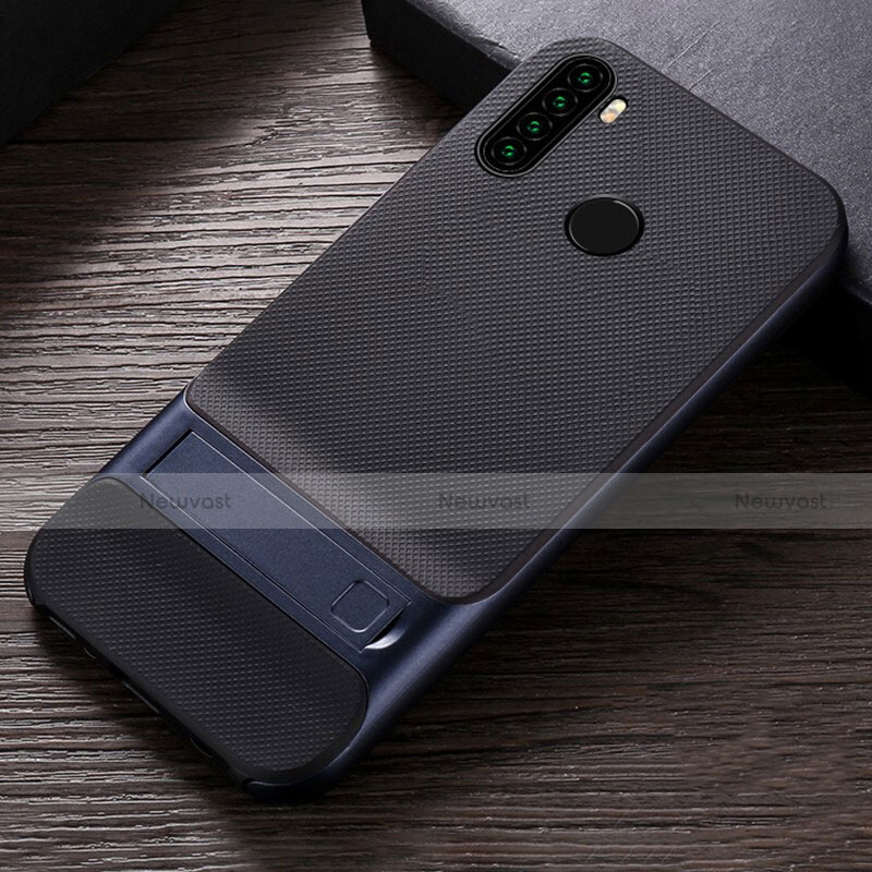 Silicone Matte Finish and Plastic Back Cover Case with Stand R04 for Xiaomi Redmi Note 8