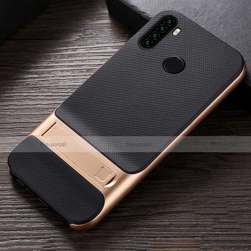 Silicone Matte Finish and Plastic Back Cover Case with Stand R04 for Xiaomi Redmi Note 8 (2021)