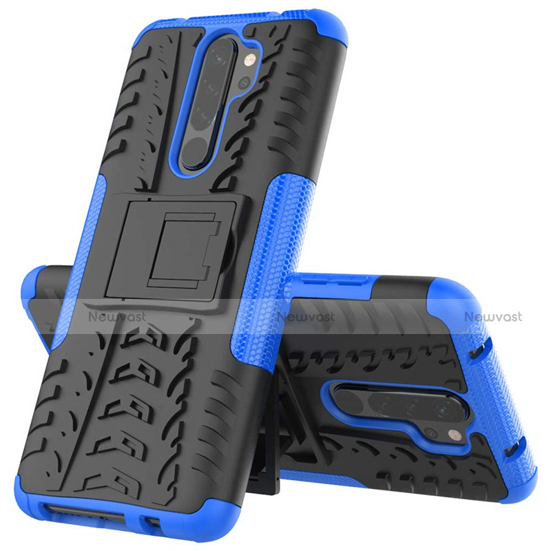 Silicone Matte Finish and Plastic Back Cover Case with Stand R04 for Xiaomi Redmi Note 8 Pro