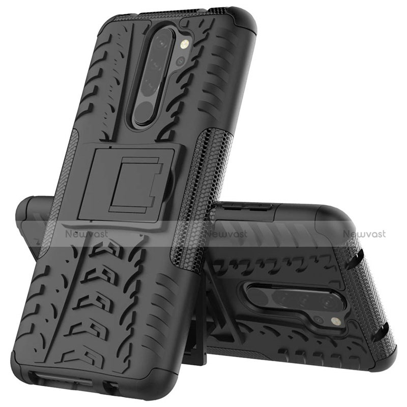 Silicone Matte Finish and Plastic Back Cover Case with Stand R04 for Xiaomi Redmi Note 8 Pro Black