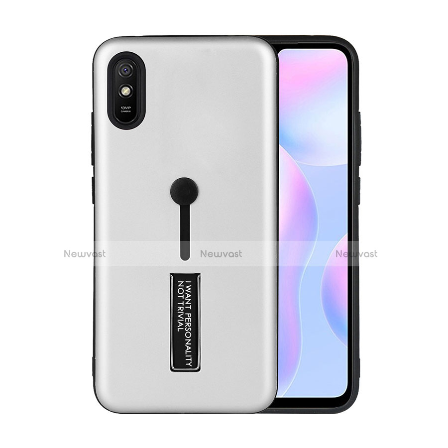 Silicone Matte Finish and Plastic Back Cover Case with Stand R05 for Xiaomi Redmi 9A