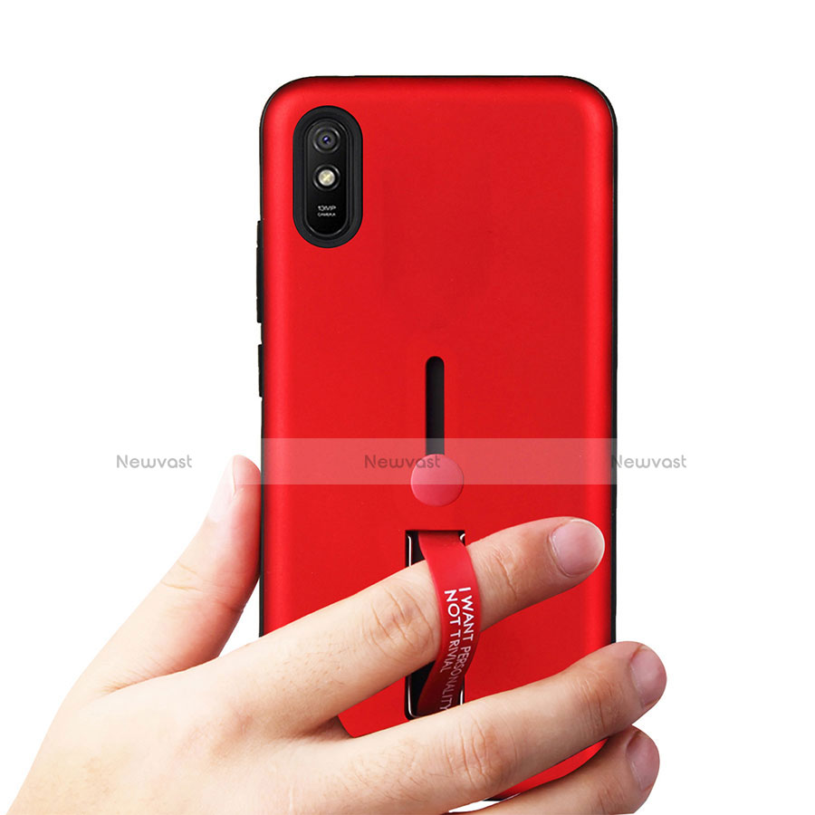 Silicone Matte Finish and Plastic Back Cover Case with Stand R05 for Xiaomi Redmi 9A