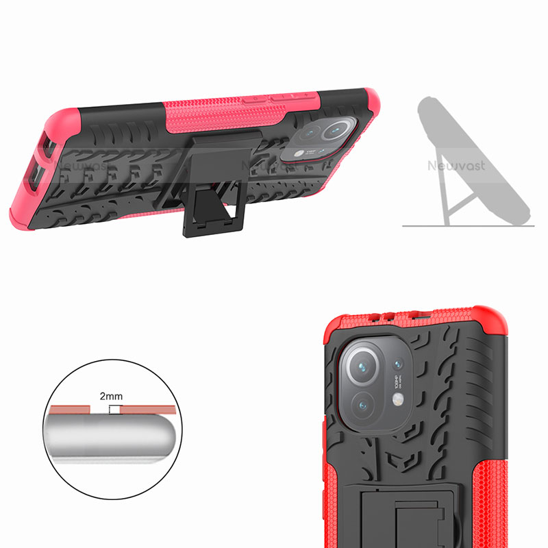 Silicone Matte Finish and Plastic Back Cover Case with Stand R06 for Xiaomi Mi 11 5G
