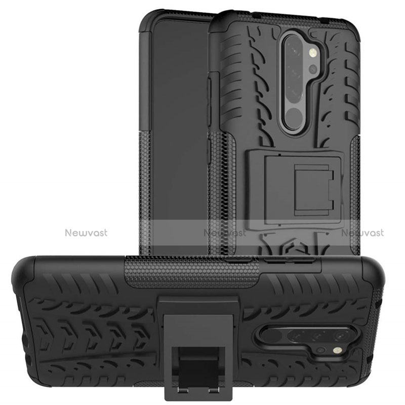 Silicone Matte Finish and Plastic Back Cover Case with Stand R06 for Xiaomi Redmi Note 8 (2021) Black