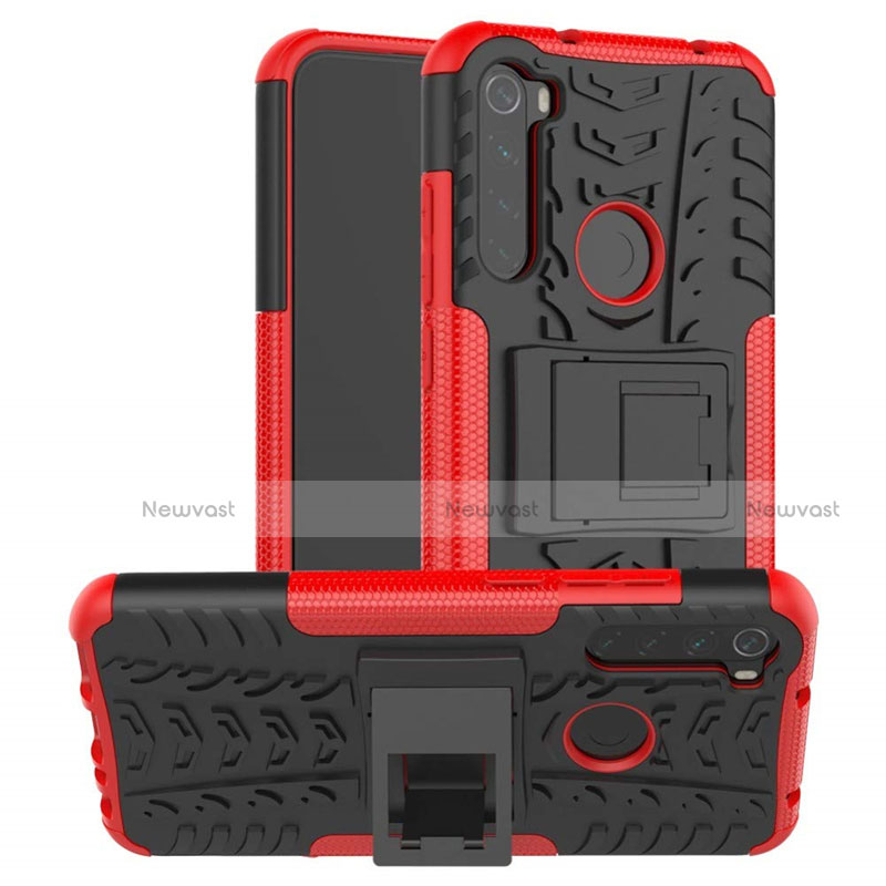 Silicone Matte Finish and Plastic Back Cover Case with Stand R06 for Xiaomi Redmi Note 8 (2021) Red