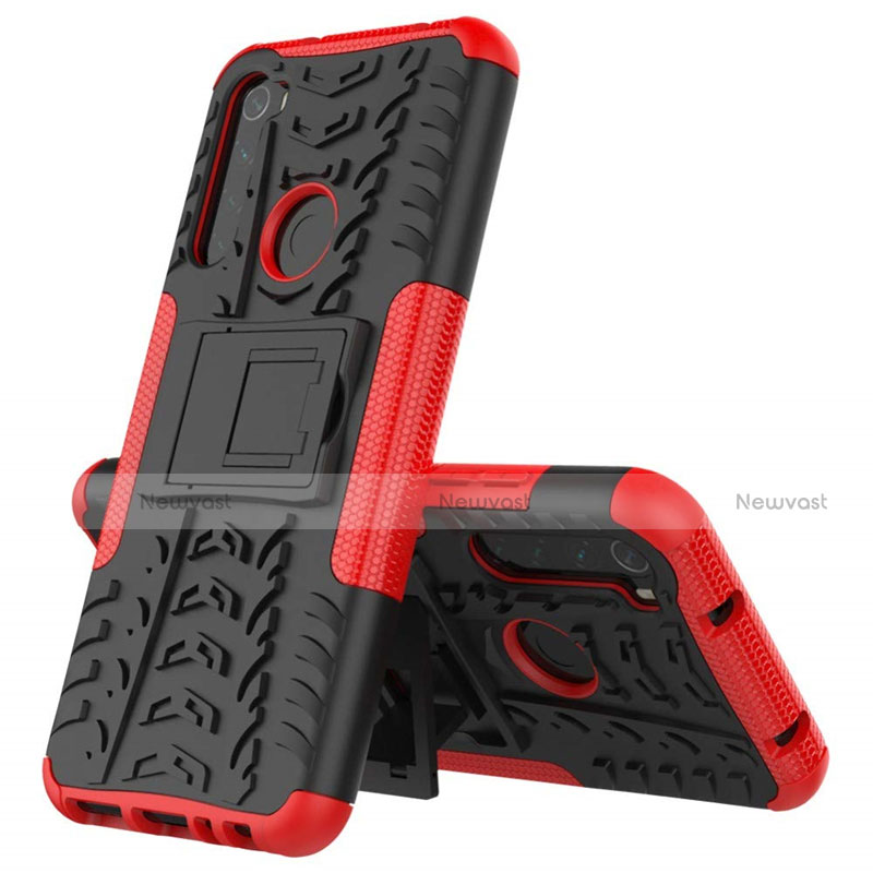 Silicone Matte Finish and Plastic Back Cover Case with Stand R06 for Xiaomi Redmi Note 8T