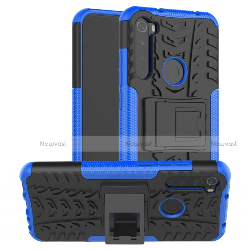 Silicone Matte Finish and Plastic Back Cover Case with Stand R06 for Xiaomi Redmi Note 8T Blue