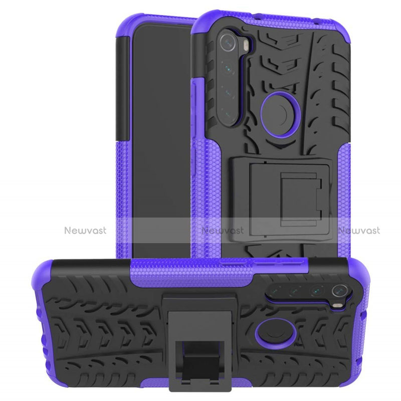 Silicone Matte Finish and Plastic Back Cover Case with Stand R06 for Xiaomi Redmi Note 8T Purple