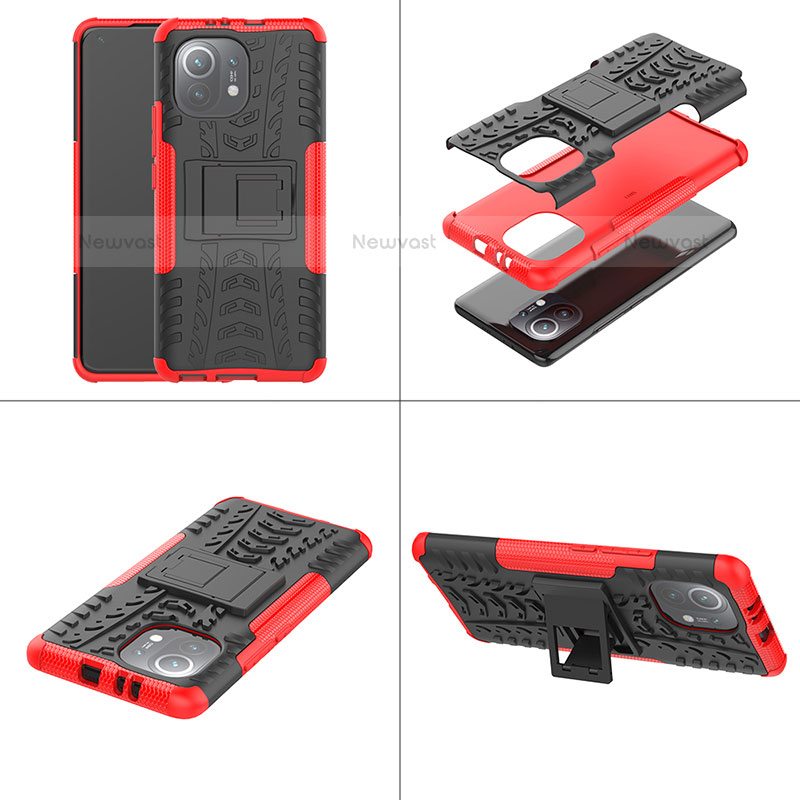 Silicone Matte Finish and Plastic Back Cover Case with Stand R07 for Xiaomi Mi 11 5G