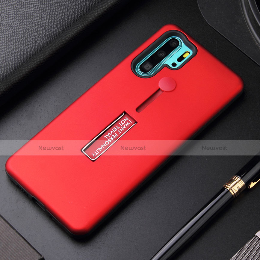 Silicone Matte Finish and Plastic Back Cover Case with Stand T01 for Huawei P30 Pro