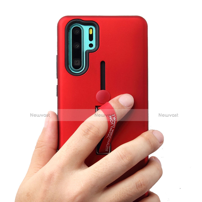 Silicone Matte Finish and Plastic Back Cover Case with Stand T01 for Huawei P30 Pro