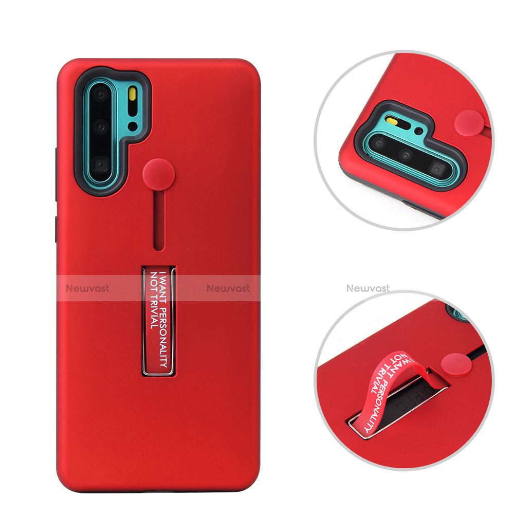 Silicone Matte Finish and Plastic Back Cover Case with Stand T01 for Huawei P30 Pro