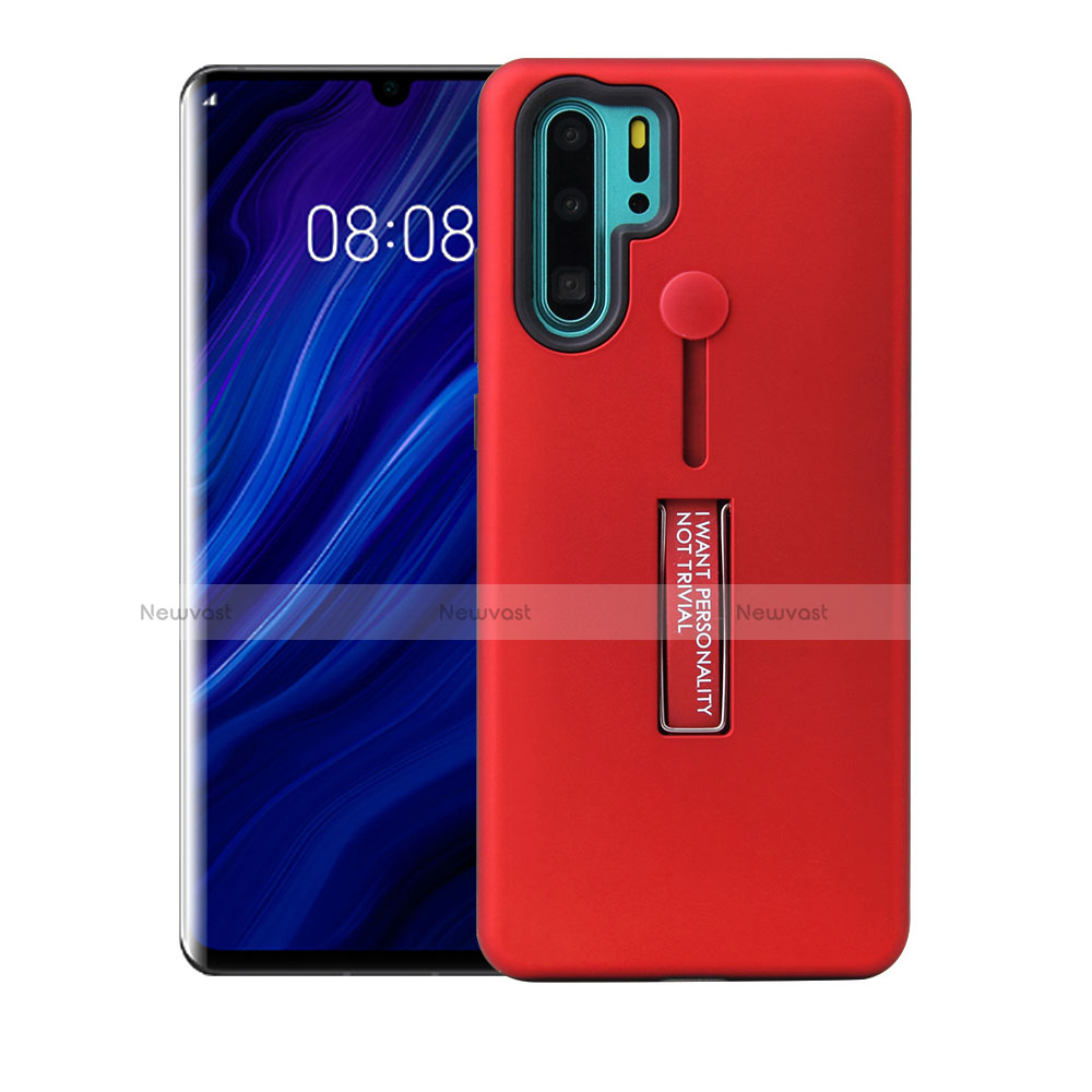Silicone Matte Finish and Plastic Back Cover Case with Stand T01 for Huawei P30 Pro Red