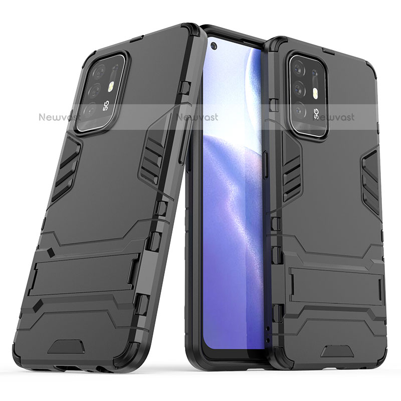 Silicone Matte Finish and Plastic Back Cover Case with Stand T01 for Oppo F19 Pro+ Plus 5G