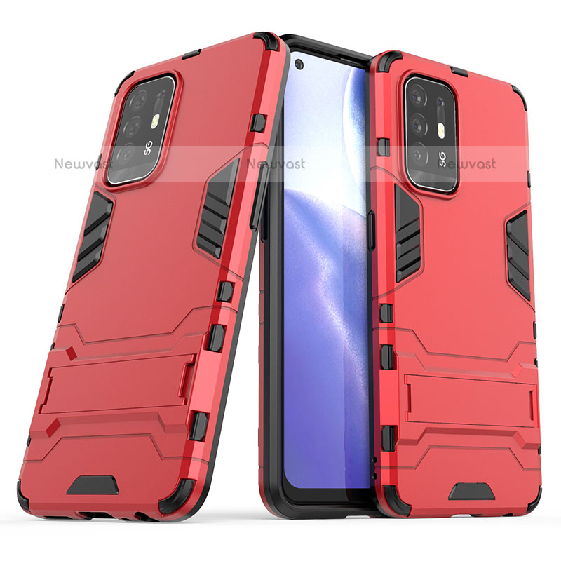 Silicone Matte Finish and Plastic Back Cover Case with Stand T01 for Oppo F19 Pro+ Plus 5G